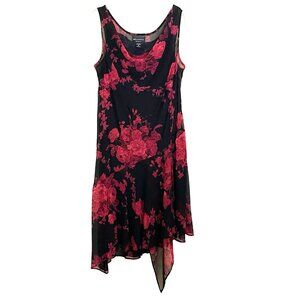 Connected Midi Dress 2X Dark Floral Beaded Asymmetrical Hem Y2K Whimsigoth Fairy
